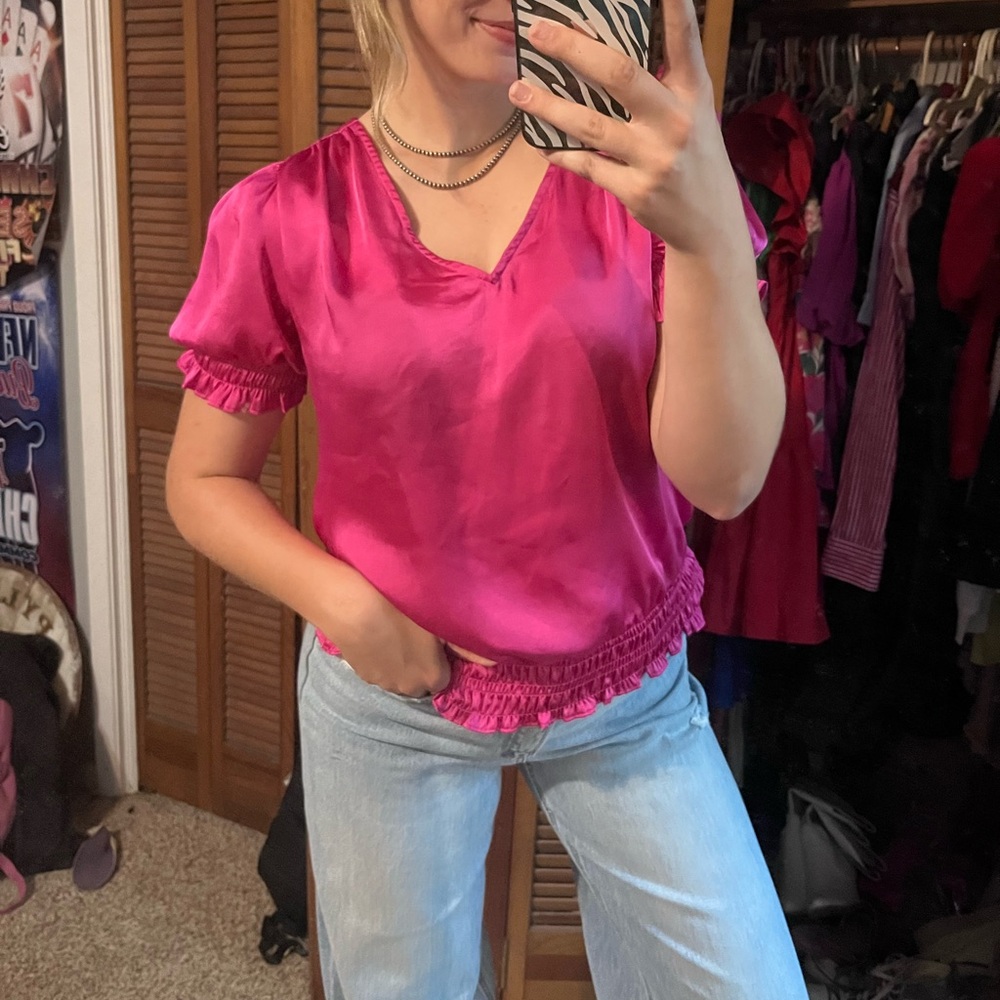 Hot pink puff sleeve blouse